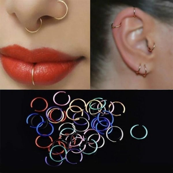 20 pçs / pacote multicolorido dourado pequeno nariz anel de aço inoxidável piercing aberto septo lábio argola anéis brincos cartilagem jóias211q