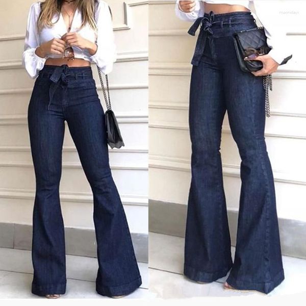 Jeans femininos cintura alta perna larga casual mulheres namorado denim magro mulher vintage flare plus size 2xl calça