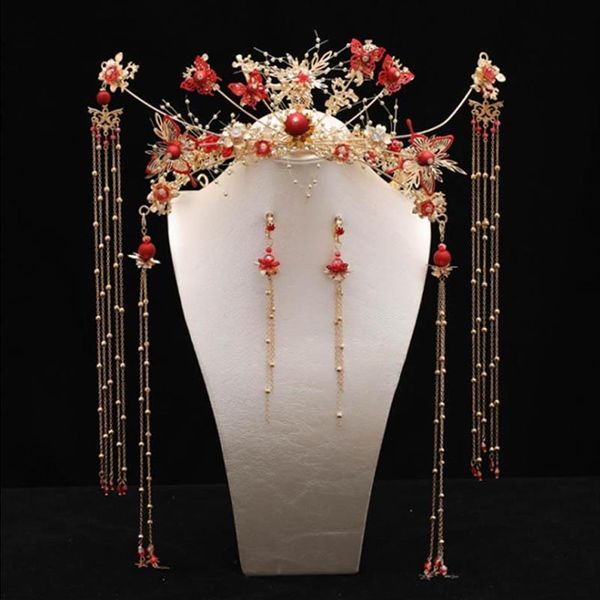 Fermagli per capelli Barrette Gli accessori da sposa cinesi rossi Liusubu Shake Fengguan Ancient Clothing LB3062