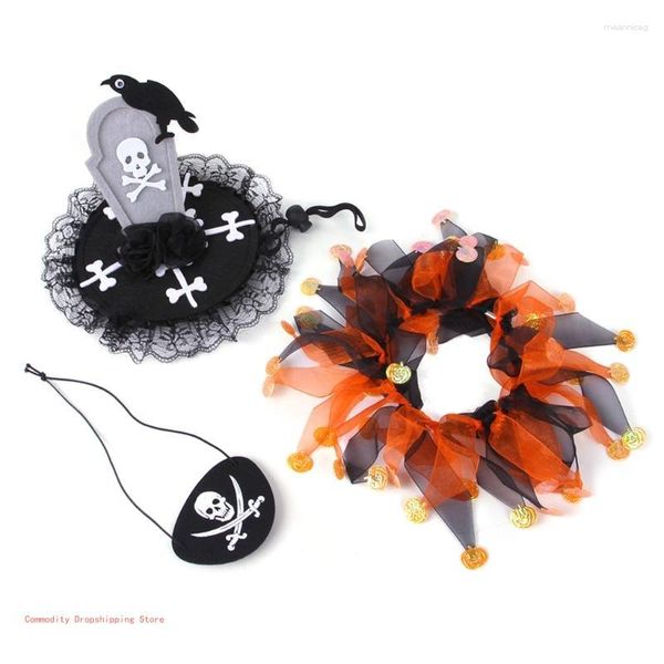 Trajes de gato Halloween Pet Chapéu Linda Forma para Cão Dress Up Suprimentos Carnavais Inverno com Fio Colar EyePatch Set