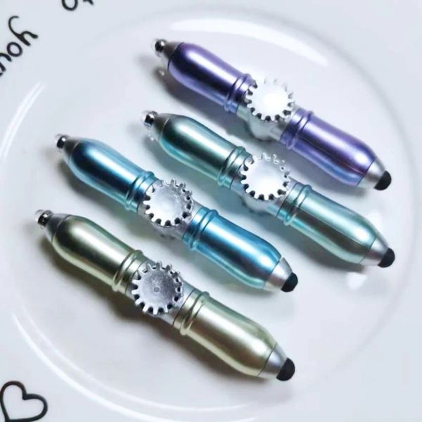 Großhandel Neuer Fidget-Spinner-Stift Rotierender Stift Blauer Cartoon-Kugelschreiber LED-Licht emittierender Touch-Stift 12 LL