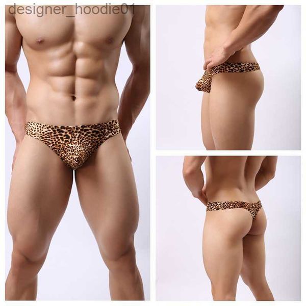 Underpants Mens Underwear Underpants Sexy Light Suave Respirável Leopard Imprimir T Shaped Masculino Bikini Briefs Homem Thongs e G Strings L230915