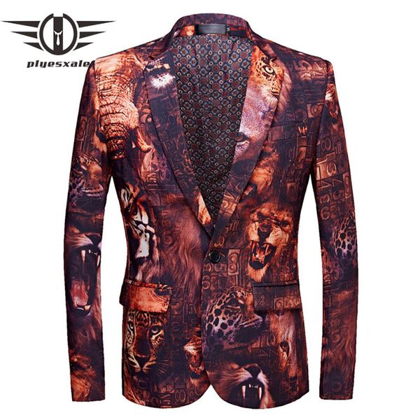 Plyesxale Giacca da uomo di marca Giacca slim fit 3D Tiger Lion Giacca da uomo stampata Nuovi disegni Blazer da uomo Costume di scena Homme Q4216G