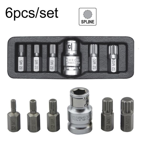 Schraubendreher, 6-in-1-Torx-Schraubendreher-Bits, 12-Punkt-Spline, 10-mm-Sechskantschaft, Schlagbit M5, M6, M8, M10, M12 mit 1/2-Zoll-Stecknussadapter 230914