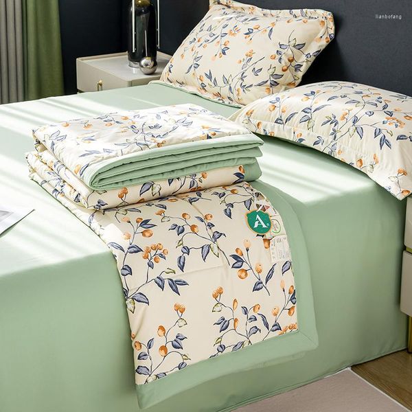 Conjuntos de cama Verão Cool Quilt Floral Fino Algodão Linho Almoço Ar Condicionado Cama Dupla Respirável