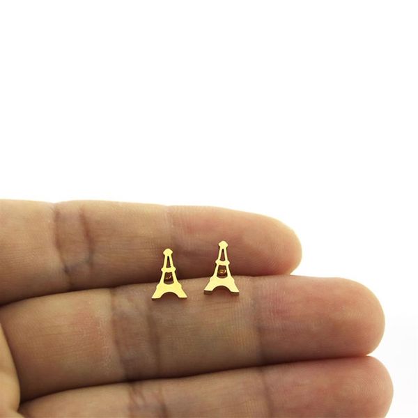 Everfast 10 paia / lotto Tiny France Torre Eiffel Orecchino in acciaio inossidabile Placcatura sotto vuoto Orecchini a bottone dorati Gioielli per donne Bambini T136309n