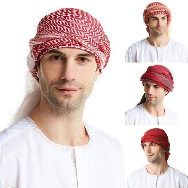 Bandanas Durag lenço masculino para muçulmano árabe Dubai oração xadrez xale headband envoltório turbante kaffiyeh lenços quadrados Oriente Médio Headwear 55in 230914