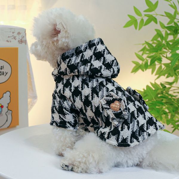 Cão vestuário lã hoodie chihuahua preto vermelho houndstooth pet roupas pequenas para cães gatinho gato filhote de cachorro desgaste casaco pomeranian yorkshire 230915