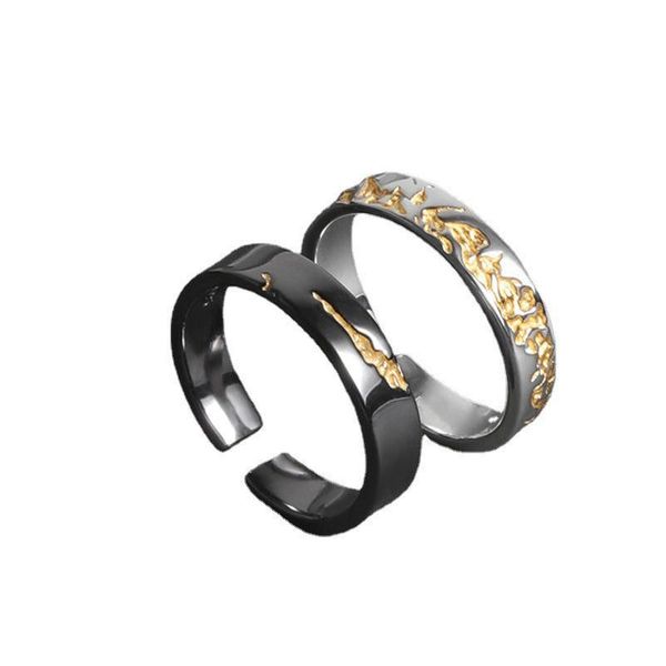 Anello solitario Amanti Irregar Textured Cluster Net Oro Taglio diamante nero Baguette ghiacciata Coppia anelli a fascia Gioielli Drop D Dhvun