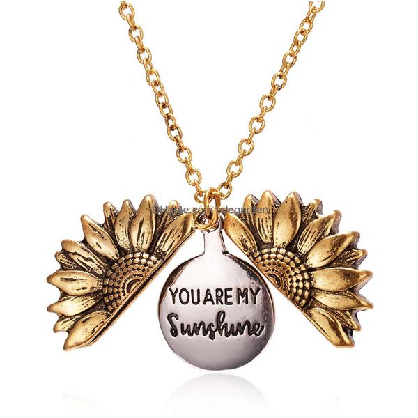 Collane con ciondolo You Are My Sunshine Girasole per le donne Medaglione aperto in oro Catena lunga Moda Gioielli ispirati Regalo Consegna a goccia Dhvsf