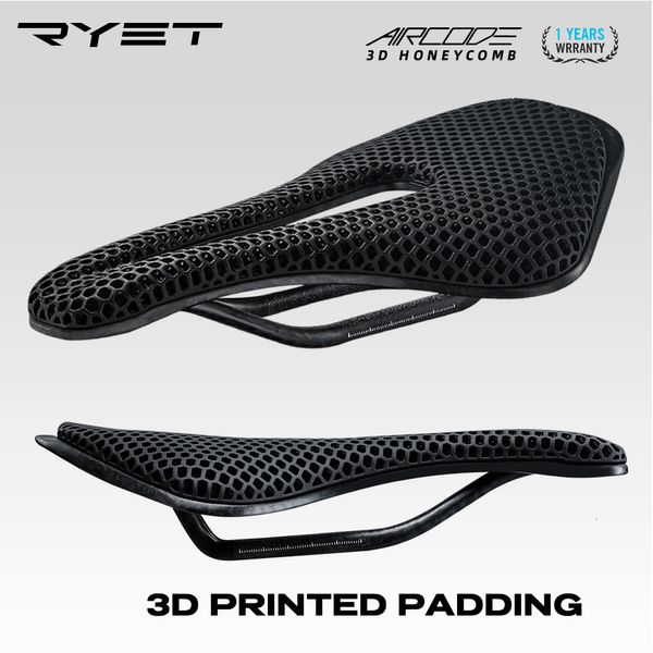 Bicicleta Saddles Ryet 3D Impresso Bicicleta Saddle Fibra de Carbono Ultraleve Oco Confortável Respirável MTB Mountain Road Bicicleta Ciclismo Assento 230915