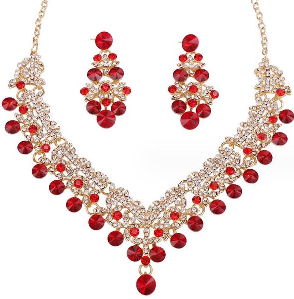 Brincos colar cor conjuntos de jóias de cristal conjunto para noivas festa traje acessórios feminino pageant entrega gota dh4ip