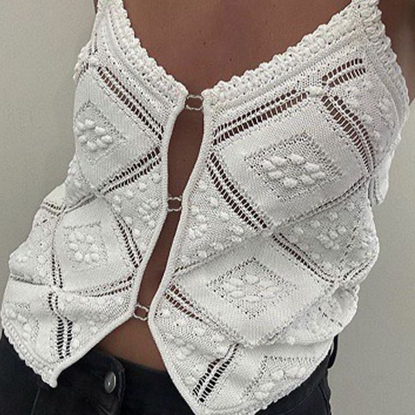 Sexy Hohl Druck Leibchen Frauen Designer Diamant Taste Ärmellose Weste Pullover Gestrickte Tops Atmungsaktive Crop Top