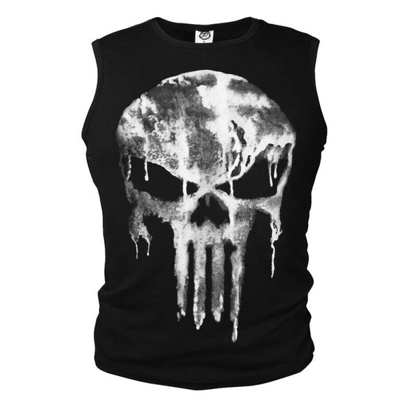 Das schlanke elastische Kompressions-T-Shirt Cosplay Kostüm Tops T-Shirts Geisterhemd Totenkopf ärmellose Weste S-XXXL Herren Damen229J