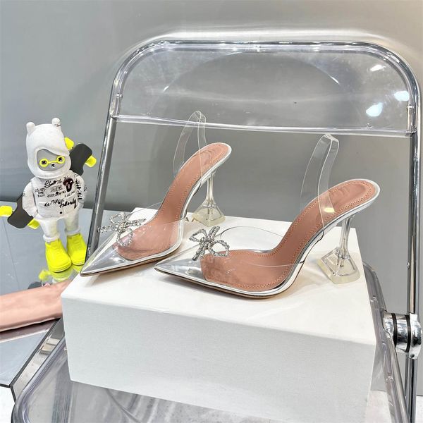 Amina verão bombas moda dedo do pé apontado stiletto borboleta decoração sapatos femininos de couro genuíno sapatos transparentes zapatos de mujer tamanho 40