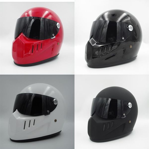 Capacete de rosto inteiro para motocicleta, capacete de fibra de vidro com escudo preto para vintage cafe racer casco retrô, capacete de bicicleta cool255k