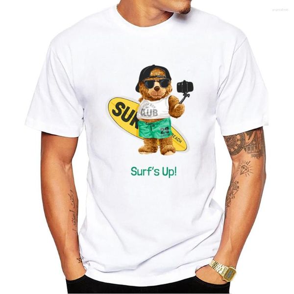 Homens Camisetas Engraçado Urso Surf Homens Verão Hip Hop Impresso T-shirt Cool Tops Casual Tee