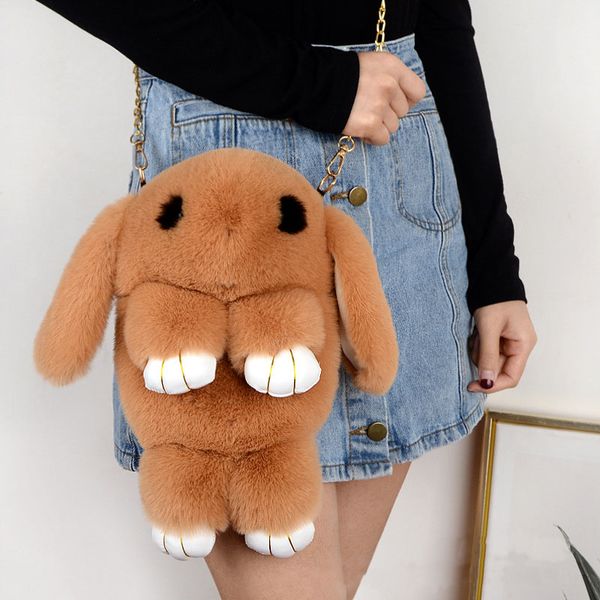 Saco de coelho morto estúpido bonito imitação de coelho rex pele de coelho saco de grama saco de coelho de pelúcia barra de corrente crossbody saco