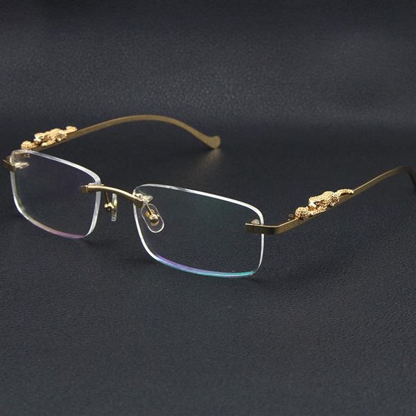 Serie leopardo senza montatura Occhiali da vista Donna Occhiali da sole moda Acciaio inossidabile Cat Eye Eyewear Occhiali quadrati grandi con scatola C Decorat238B