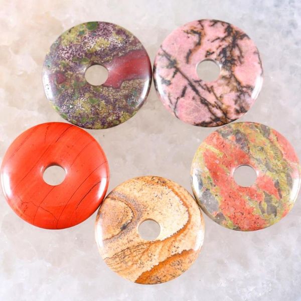 Grânulos donut 30mm círculo cura natural opala quartzo ouro tigre olho redondo grânulo ajuste colar para mulheres homens jóias presente pedra