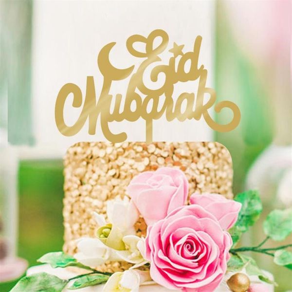 Eid mubarak ramadan casamento acrílico bolo topper muçulmano islam glitter hajj decoração acrílico mubarak inserção de bolo tppers srtand331n