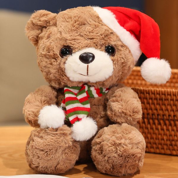 25 cm Kawaii Plüsch Weihnachten Teddybär Spielzeug Schöne Tier Bär Puppen mit Santa Hut Gefüllt Weich für Kinder Mädchen Weihnachtsgeschenk