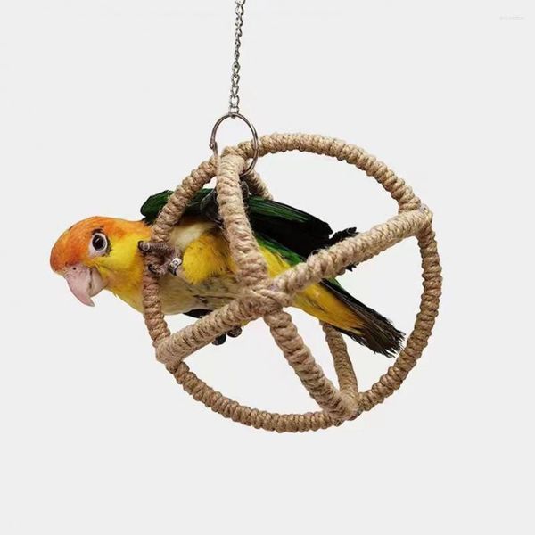 Outros suprimentos de pássaros papagaio brinquedo de costura com gancho de sino crocante corda artesanal corda cockatiel conure periquito pássaros pendurado bola pet