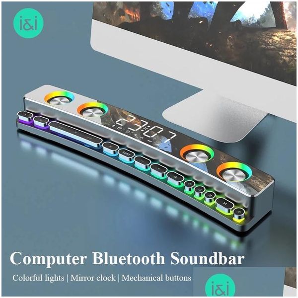 Tragbare Lautsprecher 3600 mAh Bluetooth Drahtlose Spiel Lautsprecher Soundbar USB 3D Stereo Subwoofer Aux FM Hause Uhr Indoor Sound Bar computer Dhix4