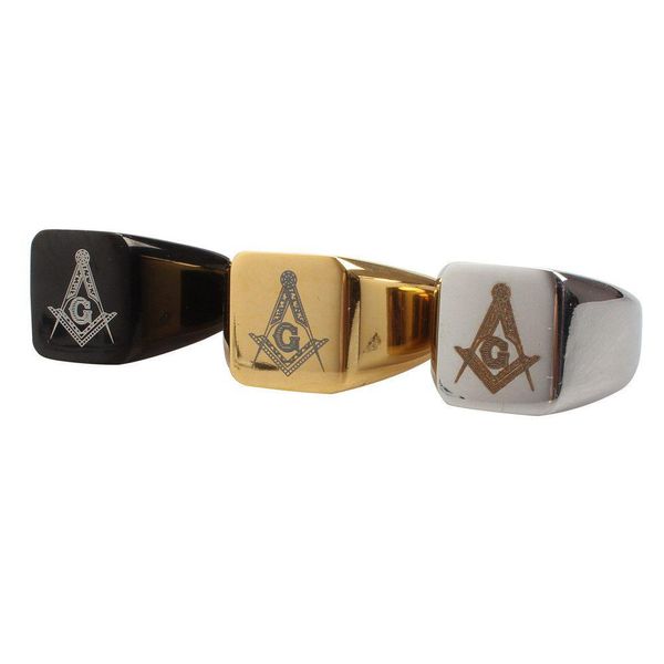 Solitaire Anel Alto Polido Design Simples Sier Gold Black Masonic Jewel Presente Mens Aço Inoxidável Mason Signet Anéis Jóias Presentes Dhlh5