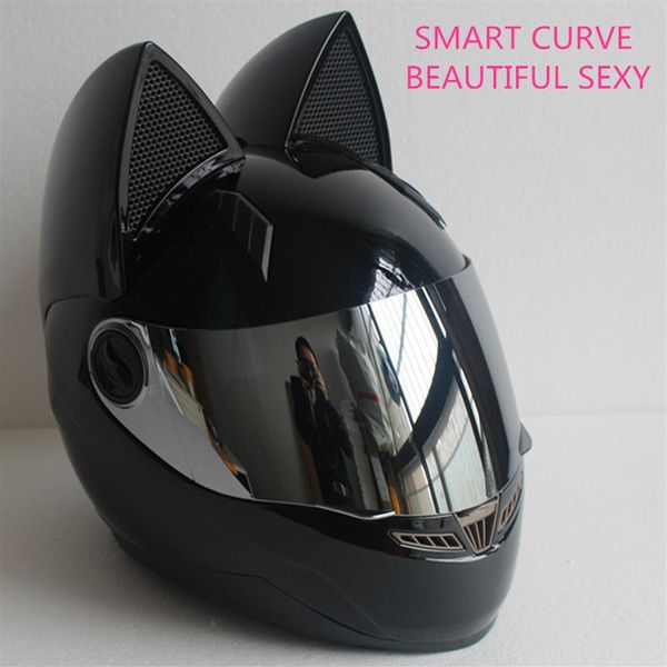 Nitrinos capacete de motocicleta feminino, capacete de moto com orelha, personalidade, rosto inteiro, motor 4 cores, rosa, amarelo, preto, branco1154v