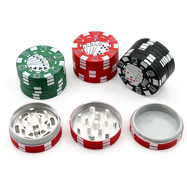 Poker Chip Grinder per tabacco Taglierina per spezie stile 3 strati Taglierina per erbe da 40 mm Accessori per fumatori Strumento gadget