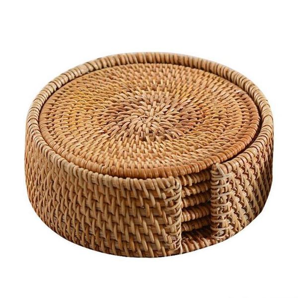 Tappetini Sottobicchieri 6 pezzi Sottobicchieri per tazze in rattan intrecciato fatti a mano con cestino Tovaglietta antiscivolo Vassoi per tè Tazze da caffè Tappetino per tavolo Tavolo isolante260o