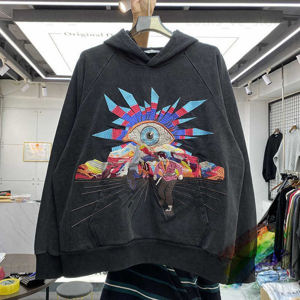 Erkek Hoodies Sweatshirtler Ağır kumaş nakış hatası ev erkekler kapüşonlu kadınların en iyi kalitesi çizilmiş yıkama gevşek yün sorma the hoodie t230915