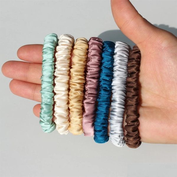 100% pura seta Skinnies Piccolo Scrunchie Set Capelli Papillon Corde Fasce Skinny Scrunchy Elastici Supporti per coda di cavallo per le donne Ragazze Drop D Dhxna