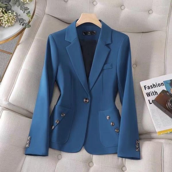 Abiti da donna Blazer da donna Blu Nero Blazer bianchi Primavera Autunno Abbigliamento da lavoro da donna a maniche lunghe Giacca formale da donna con bottone singolo