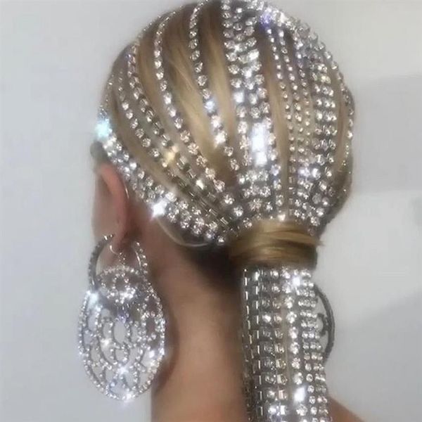 Copricapo a catena con testa di strass lunga nappa per donna Accessori per capelli da sposa in cristallo Fascia da sposa Jewelry265N