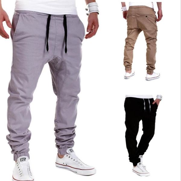 Calça cáqui masculina hip hop harem joggers calça masculina casual calça de moletom sólida 269g