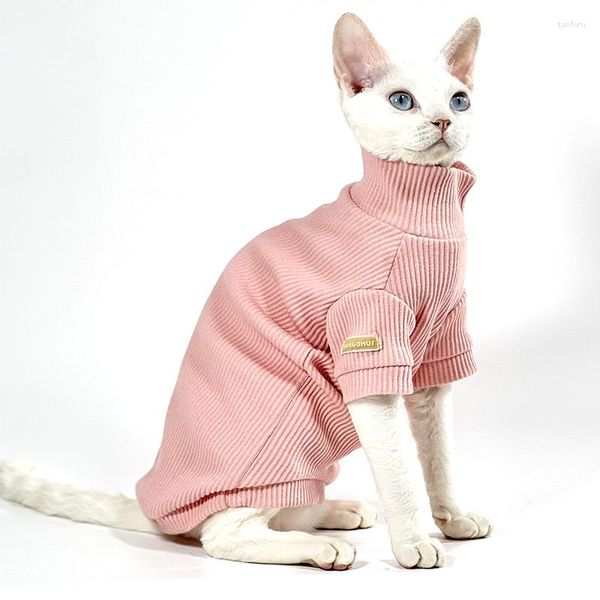 Trajes de gato gola alta pet vestuário para roupas sem pêlos kitty outfits algodão resistência à mancha sphinx bottoming camisa sphynx