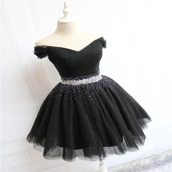 Милое черное платье для выпускного вечера с открытыми плечами и бисером, короткое вечернее платье из тюля на шнуровке, элегантное женское платье для выпускного вечера, Vestidos De Noche Para Eventos 2023