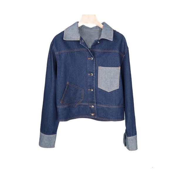 Femmes vestes couleur Denim manteau début du printemps décontracté épaule ample revers court 230915