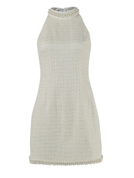 Abito piccolo profumato con nastro di perle 2023 Nuovo vestito bianco sottile piccolo con texture al collo appeso Mimi-u