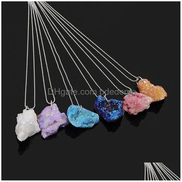 Pingente colares nova chegada natural cristal quartzo pedra geométrica druzy cura gemstone cadeia gargantilha para mulheres moda gota d dhxws