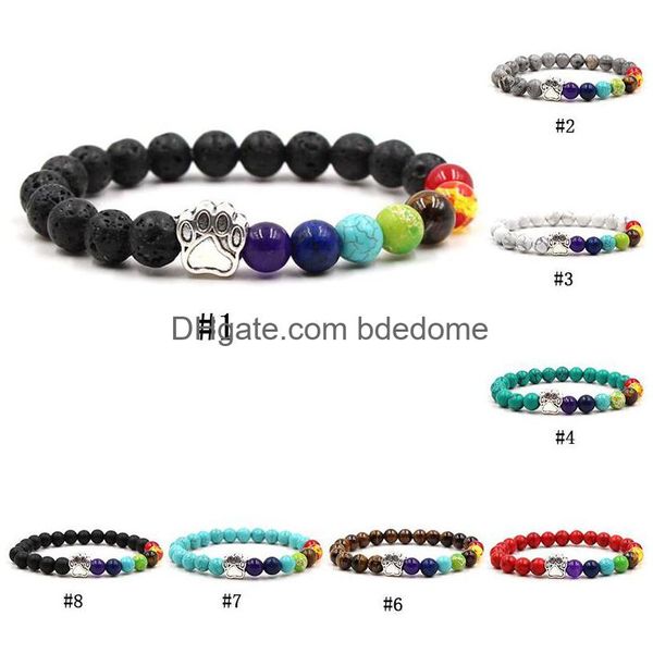 Frisado 7 Chakra Pedra Natural Beads Pulseira Para Mulheres Homens Gato Cão Garra Charme Tigre Olho Turquesa Cura Nce Yoga Bangle DIY Drop Del Dhksv