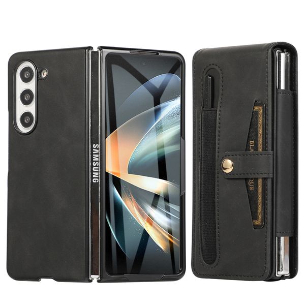 Custodia per telefono con clip da cintura per Samsung Galaxy Z Folding Fold2 Fold3 Fold4 Fold5 5G Sport all'aria aperta Slot per scheda di protezione magnetica completa Custodia in pelle opaca Stylus Fold Shell