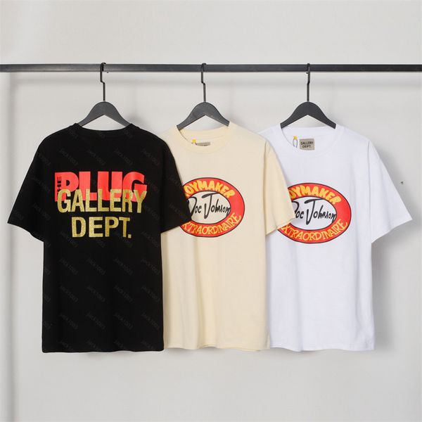 Gallerie DEPT Harajuku 23SS Primavera Vintage Lavato timbro oro PLUG Lettere Stampate Logo T Shirt Allentato Oversize Hip Hop Unisex Manica Corta Tees AA1