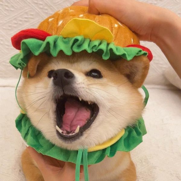 Hundebekleidung Halloween Haustier Burger Kapuze Kragen Hut Cartoon Pommes Lätzchen Messing mit seltsamen Kostümen Elisabeth Circle Cosplay Katzenkostüm