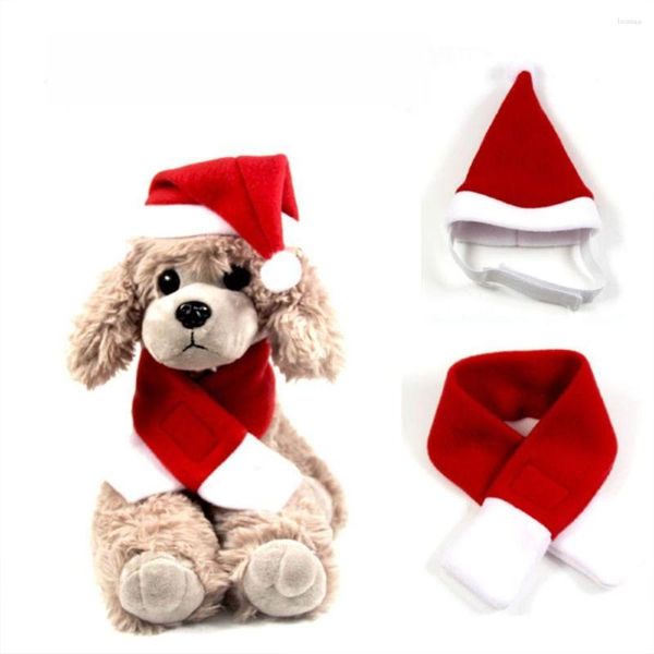 Cão vestuário animal de estimação lenço de natal chapéu conjunto santa cosplay vermelho pescoço mais quente presente macio trajes de natal gato filhote de cachorro roupas