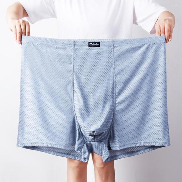 Cuecas melhoram o pênis grande bolsa boxer shorts malha de seda gelo respirável plus size calcinha sexy u convexo estiramento boxers planos