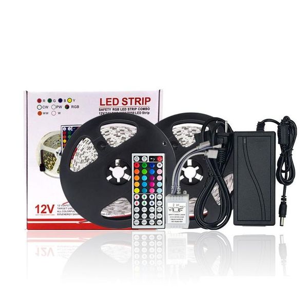 LED-Streifen DC12V-Streifen-Set 5 Meter flexibles Licht RGB-Farbe 5050 44-Tasten-Controller 12V-Netzteil Drop-Lieferung Lichter Beleuchtung Holi Dh6St