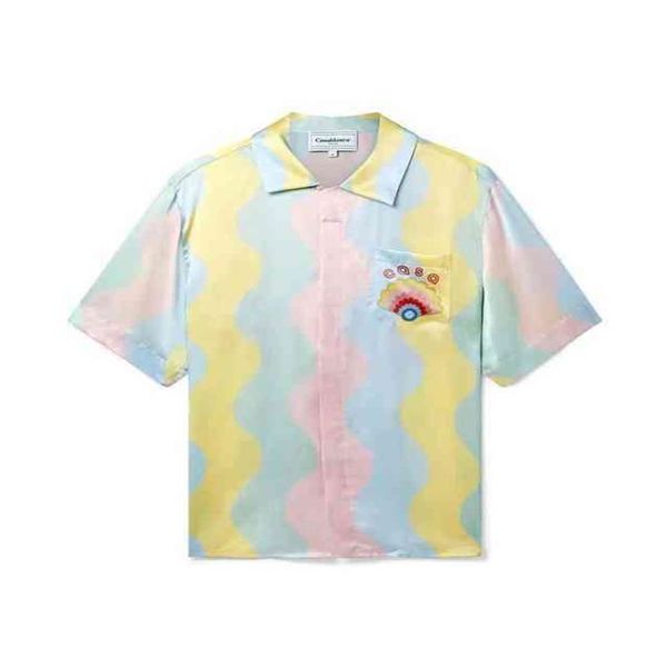 Camisas Casablanc 22SS Neon Rainbow Dream Silk Hawaiian Sleeve Sleeve Designer Men and Women Tshirts Tops219f